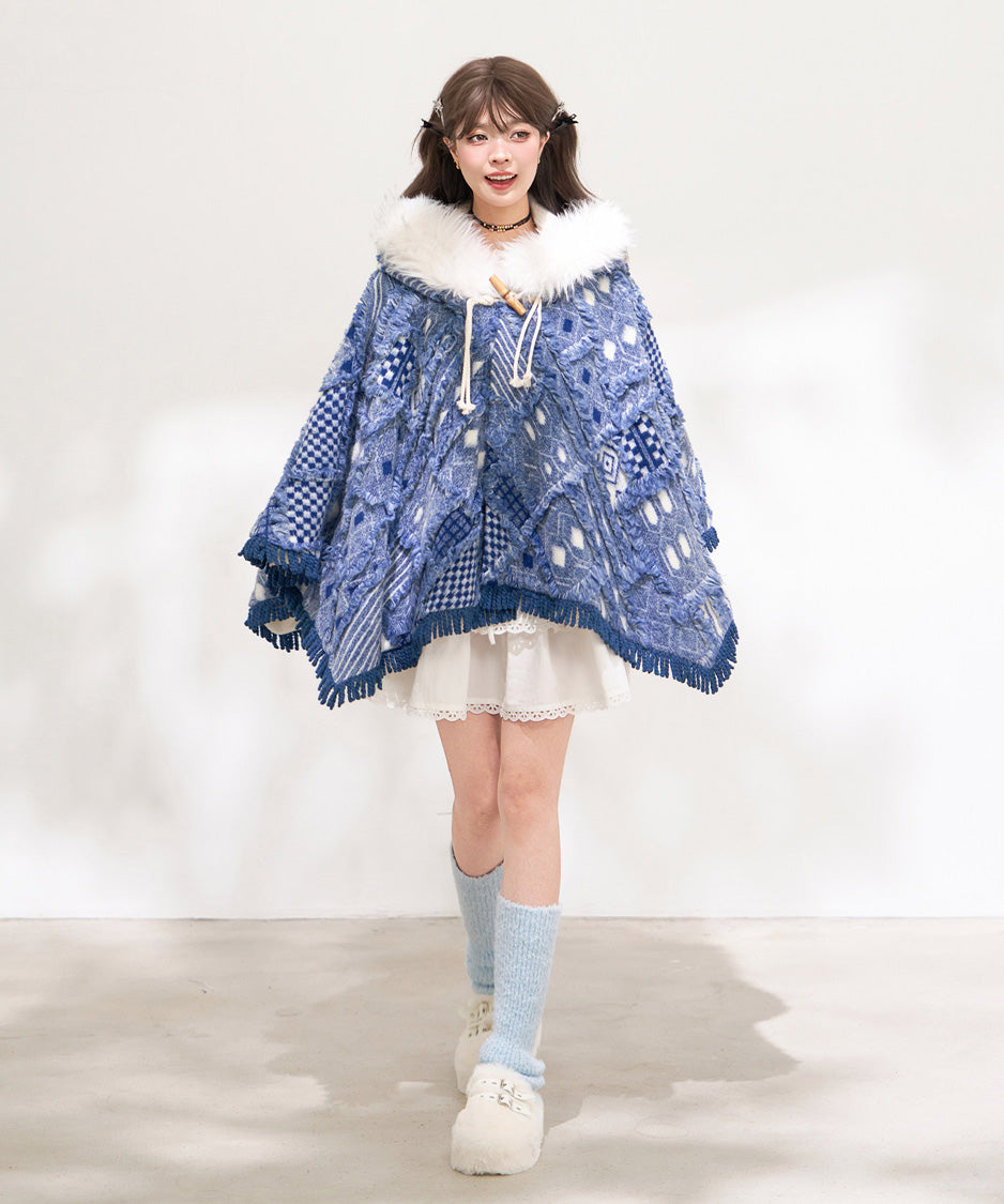 Mosaic Hooded Cape Coat