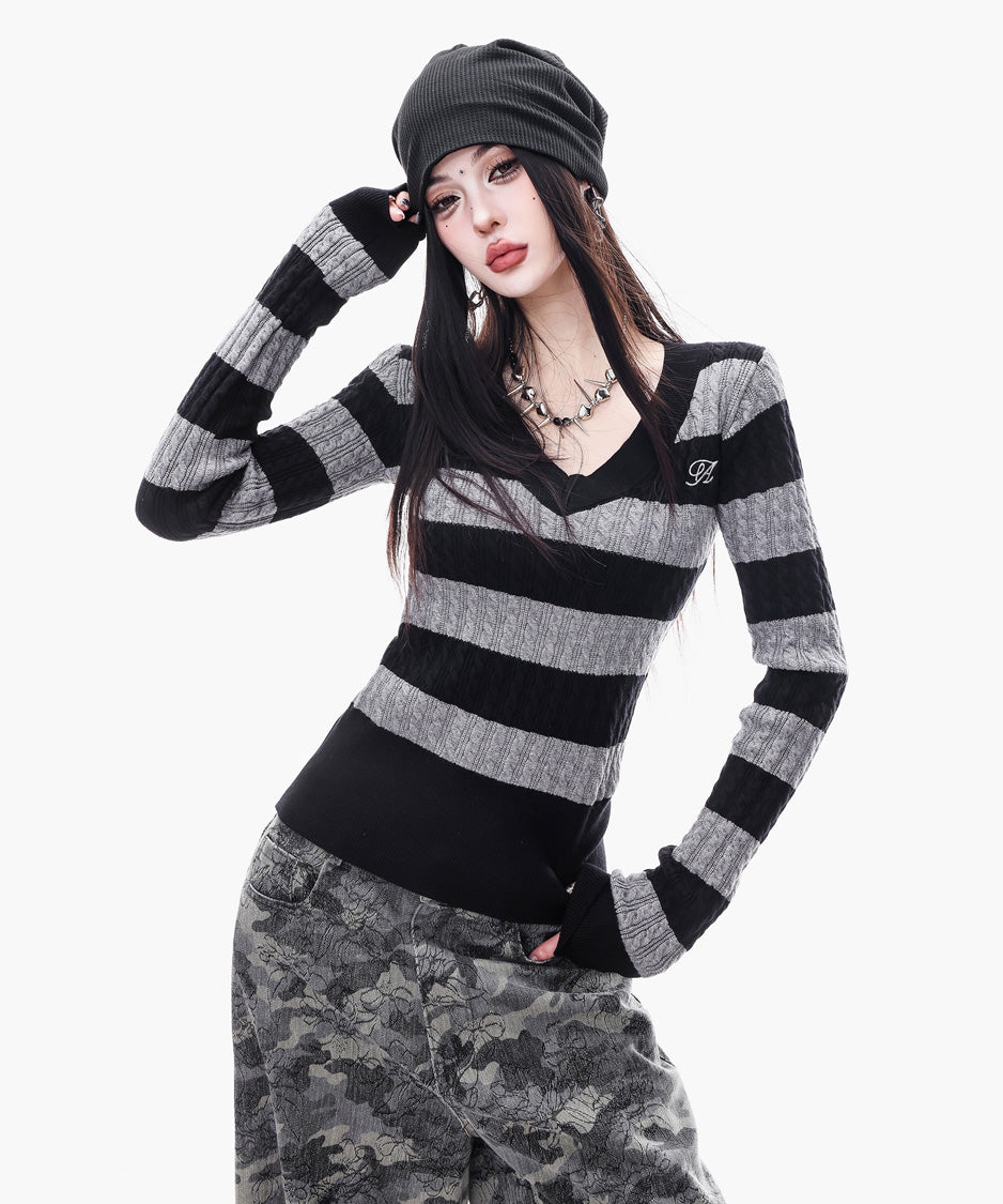 Cable Stripe VNeck Top