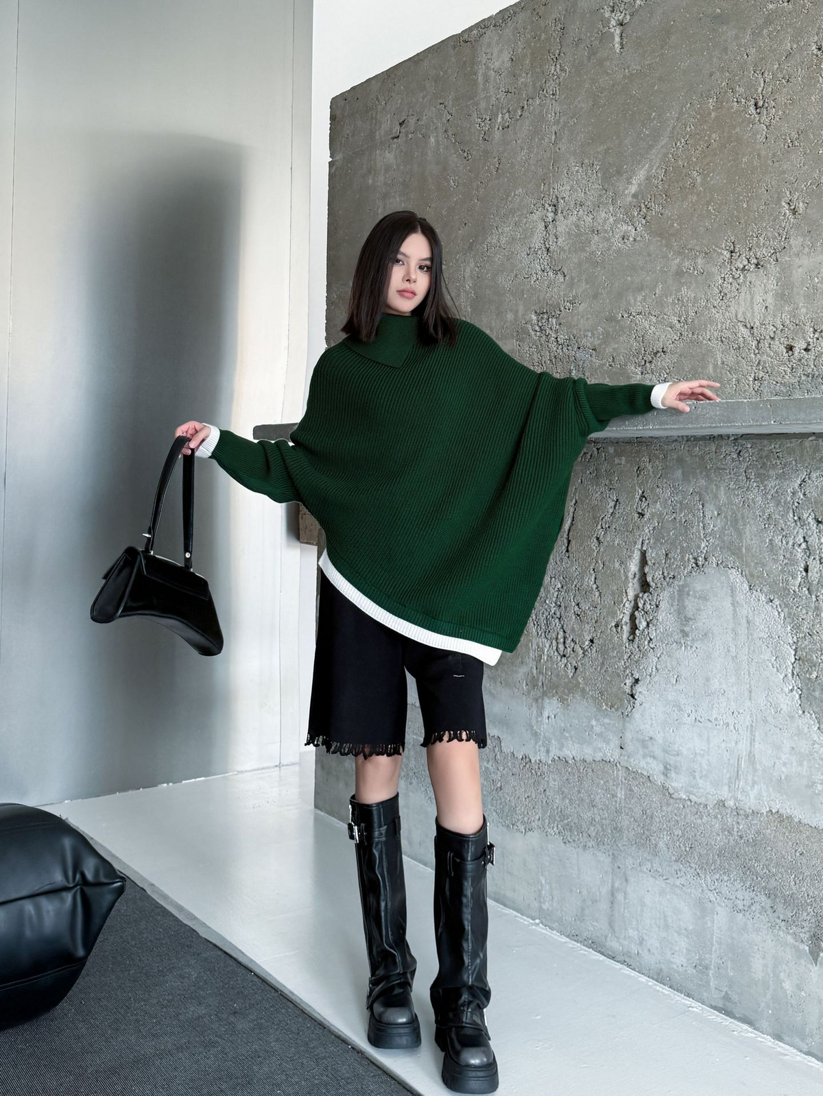 Diagonal Knit Poncho Top
