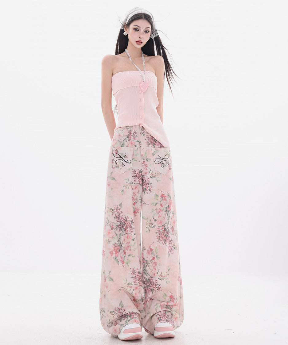 Floral Script Pocket Wide Pants