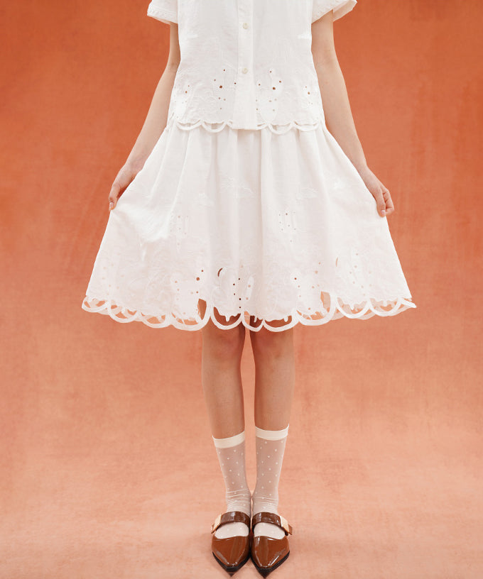 Scallop Embroidered Flare Skirt
