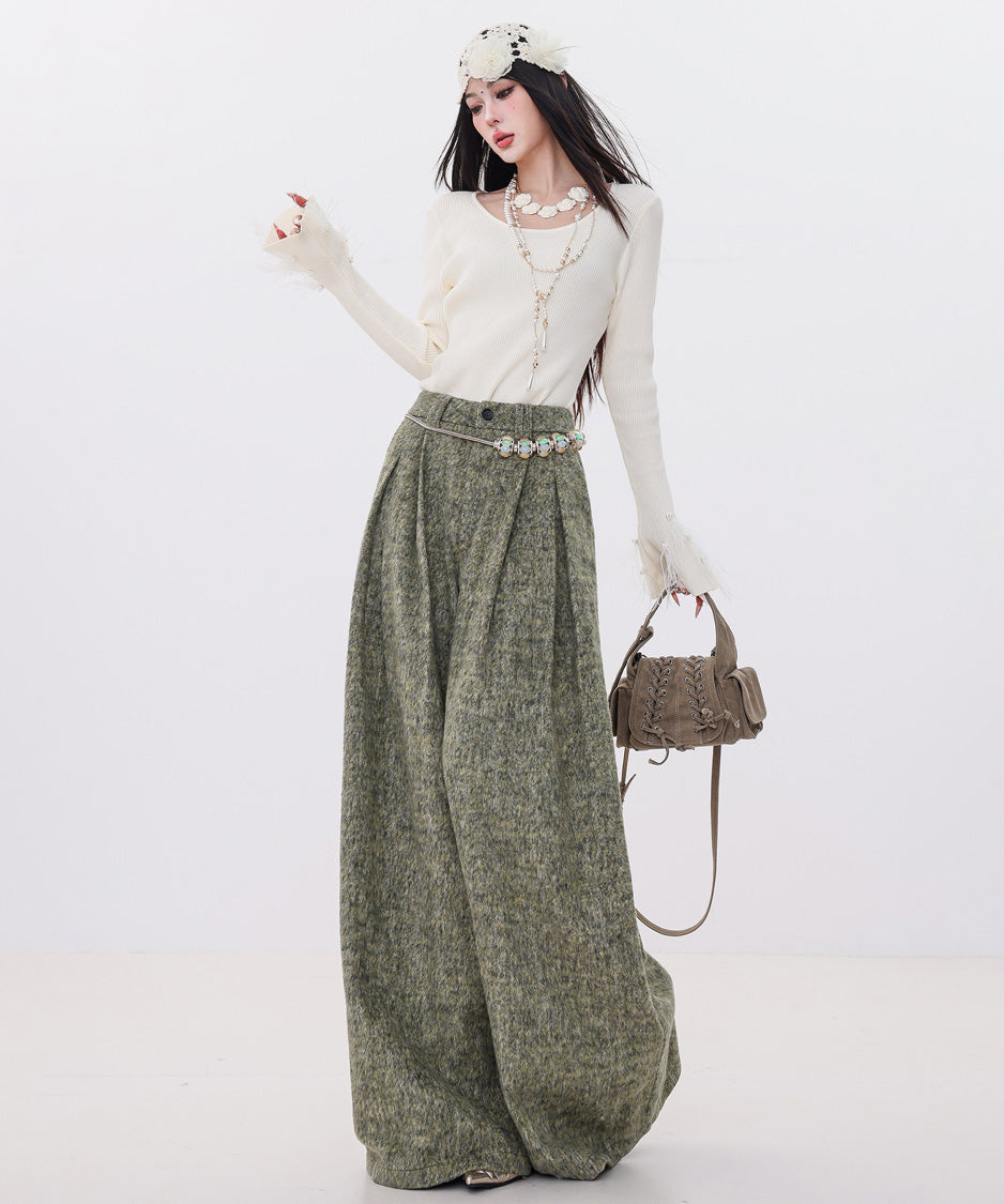 Tweed Tuck Wide Slacks
