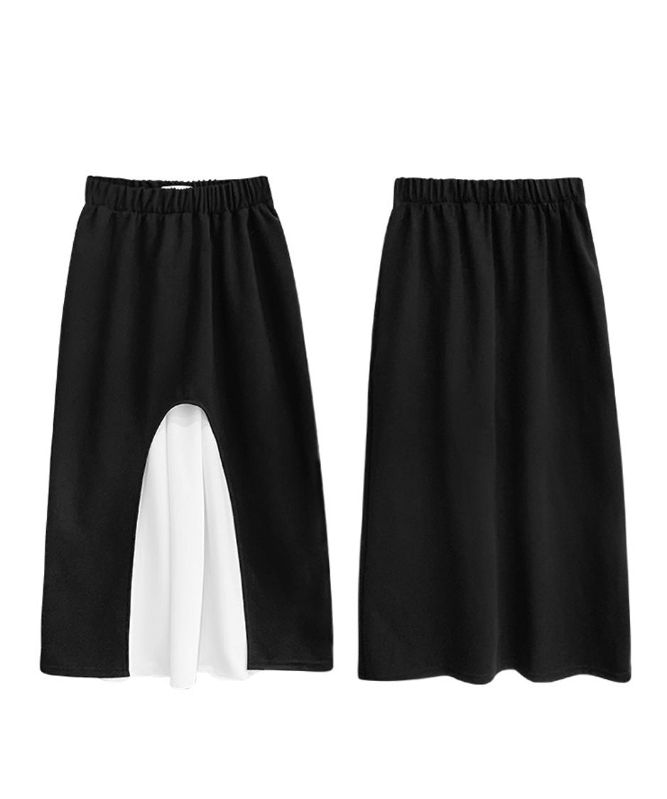 Chiffon Panel Sweat Skirt