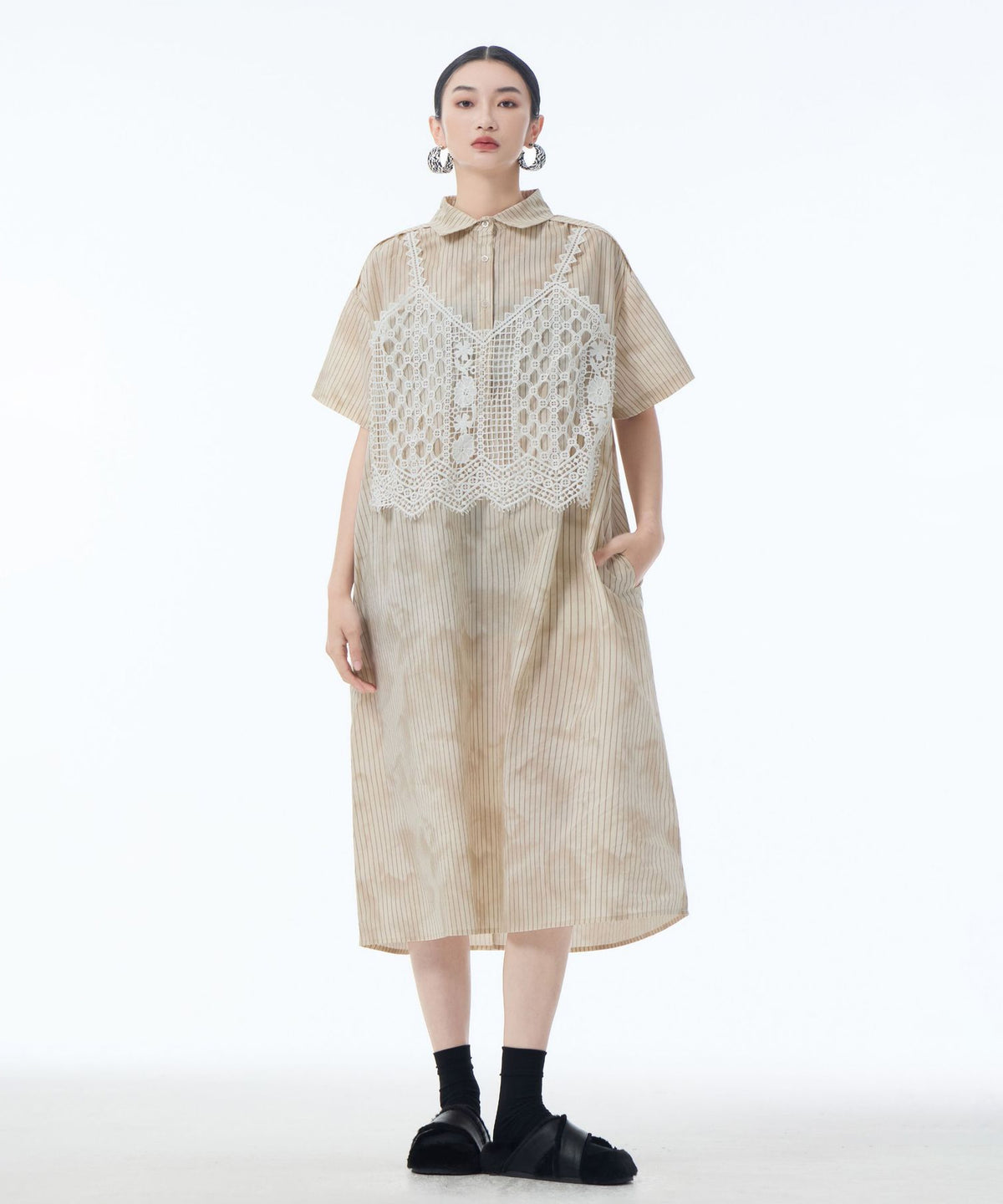 Layered Crochet Shirt Dress