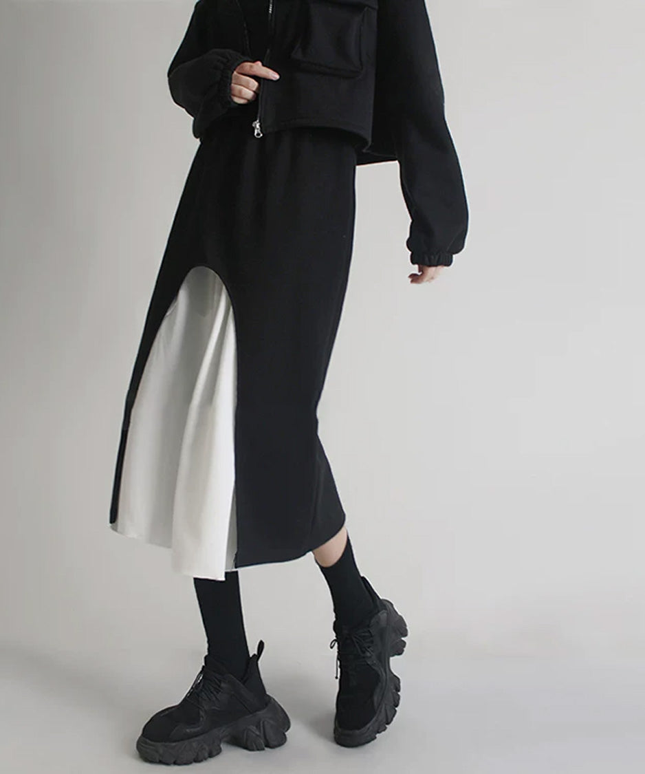 Chiffon Panel Sweat Skirt