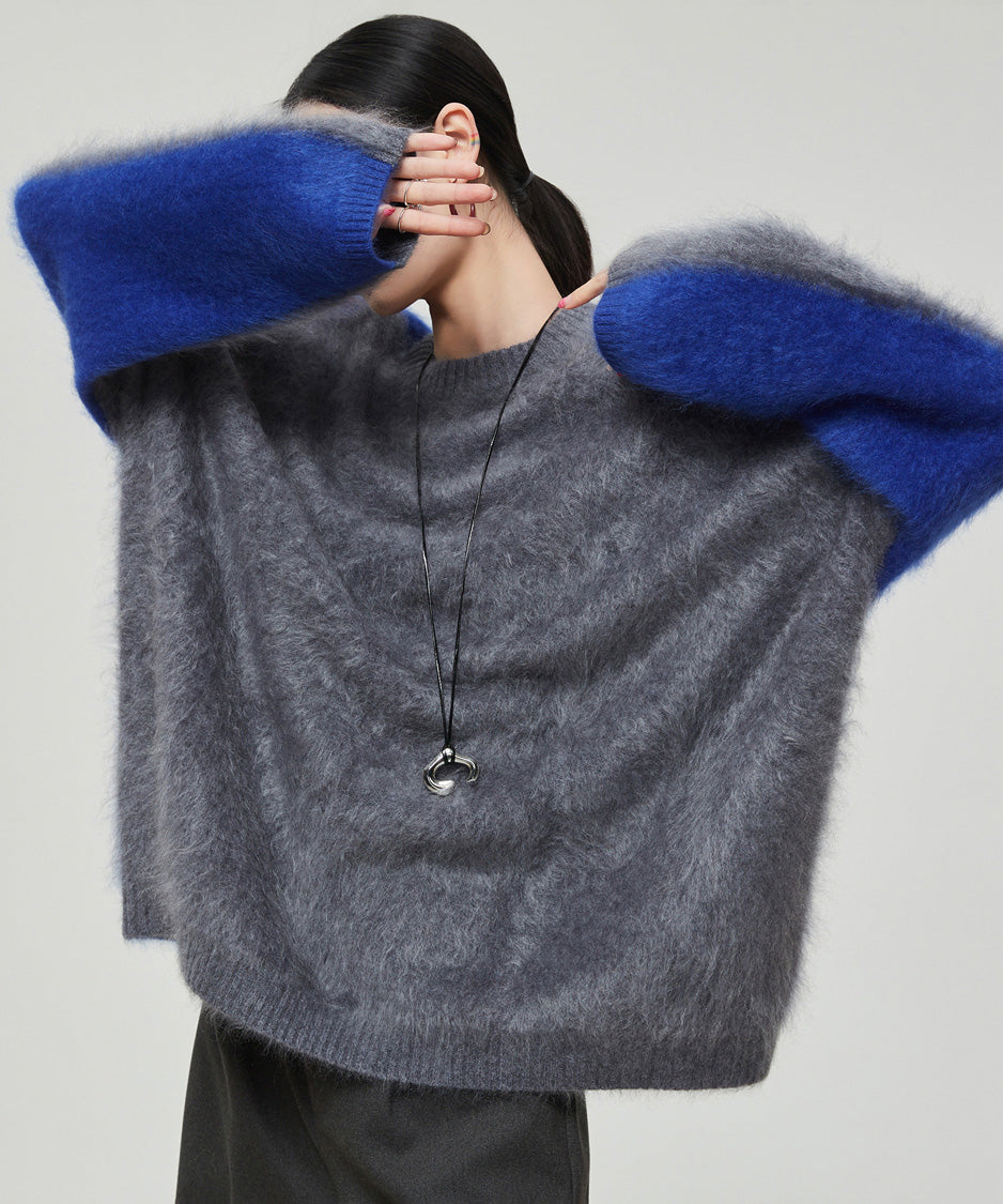 Soft Fuzzy Contrast Sleeve Top