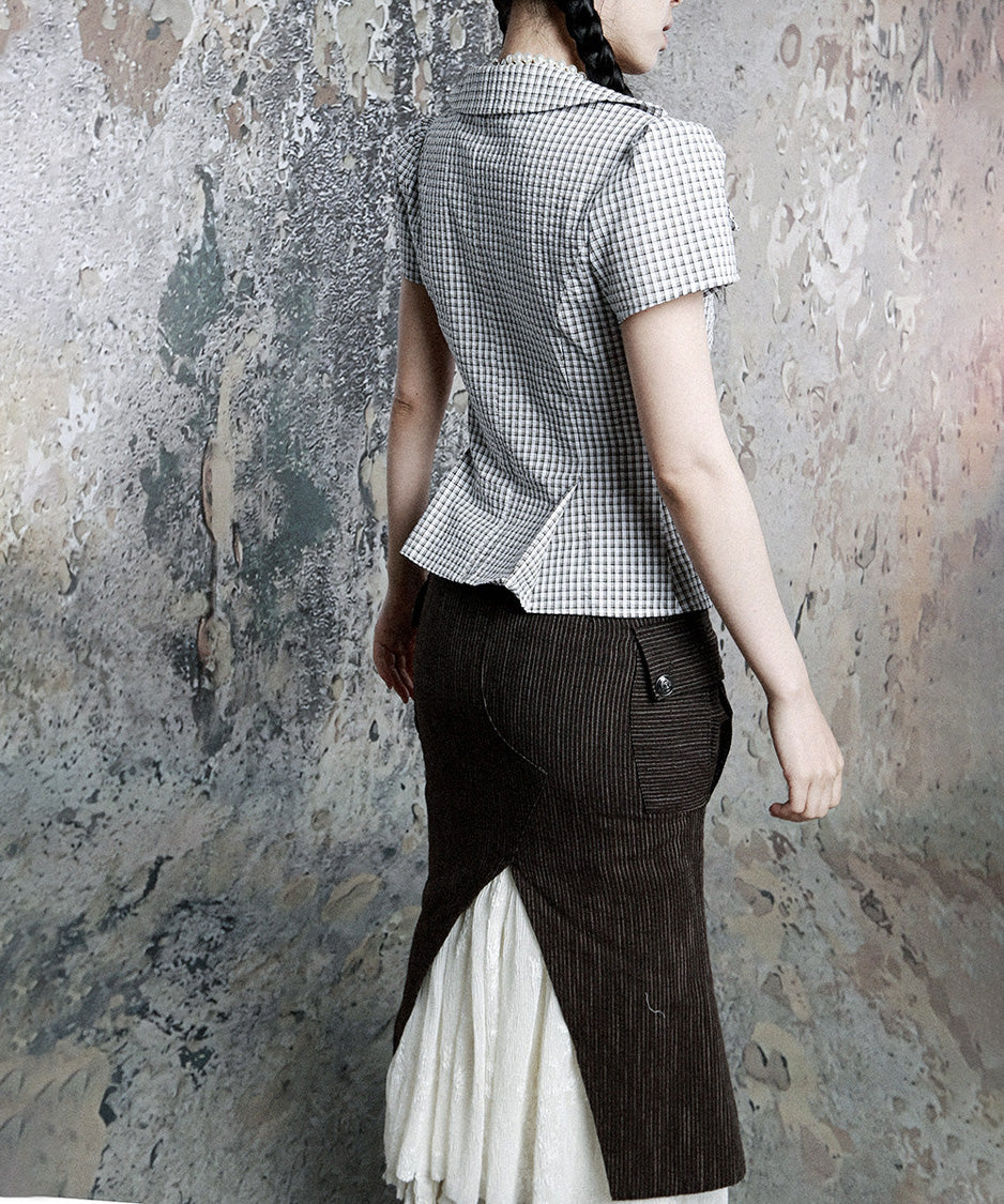 Grid Line Panel Blouse