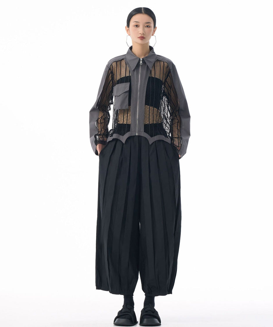 Mesh Zip Utility Blouse