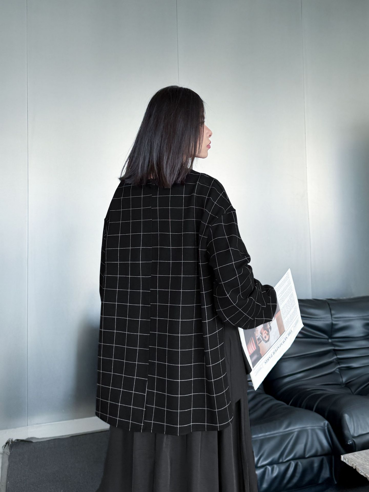 Grid Layered Contrast Top
