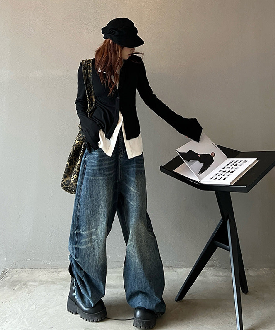 Layered Contrast Button Cardigan