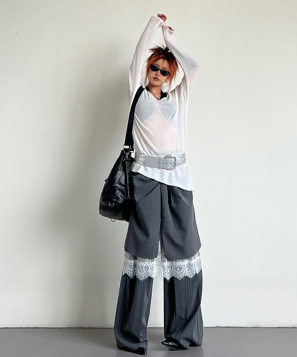 Pinstripe Lace Layered Pants