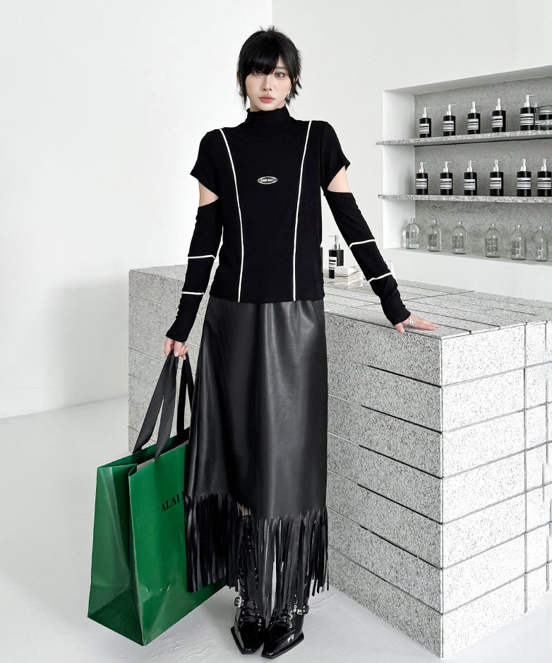 Cut Out Contrast Stitch Top