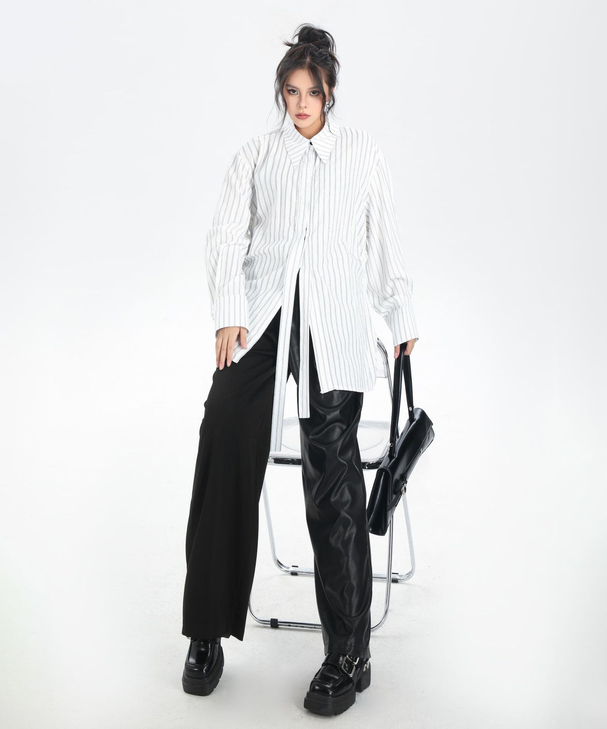 Pinstripe Belted Long Shirt