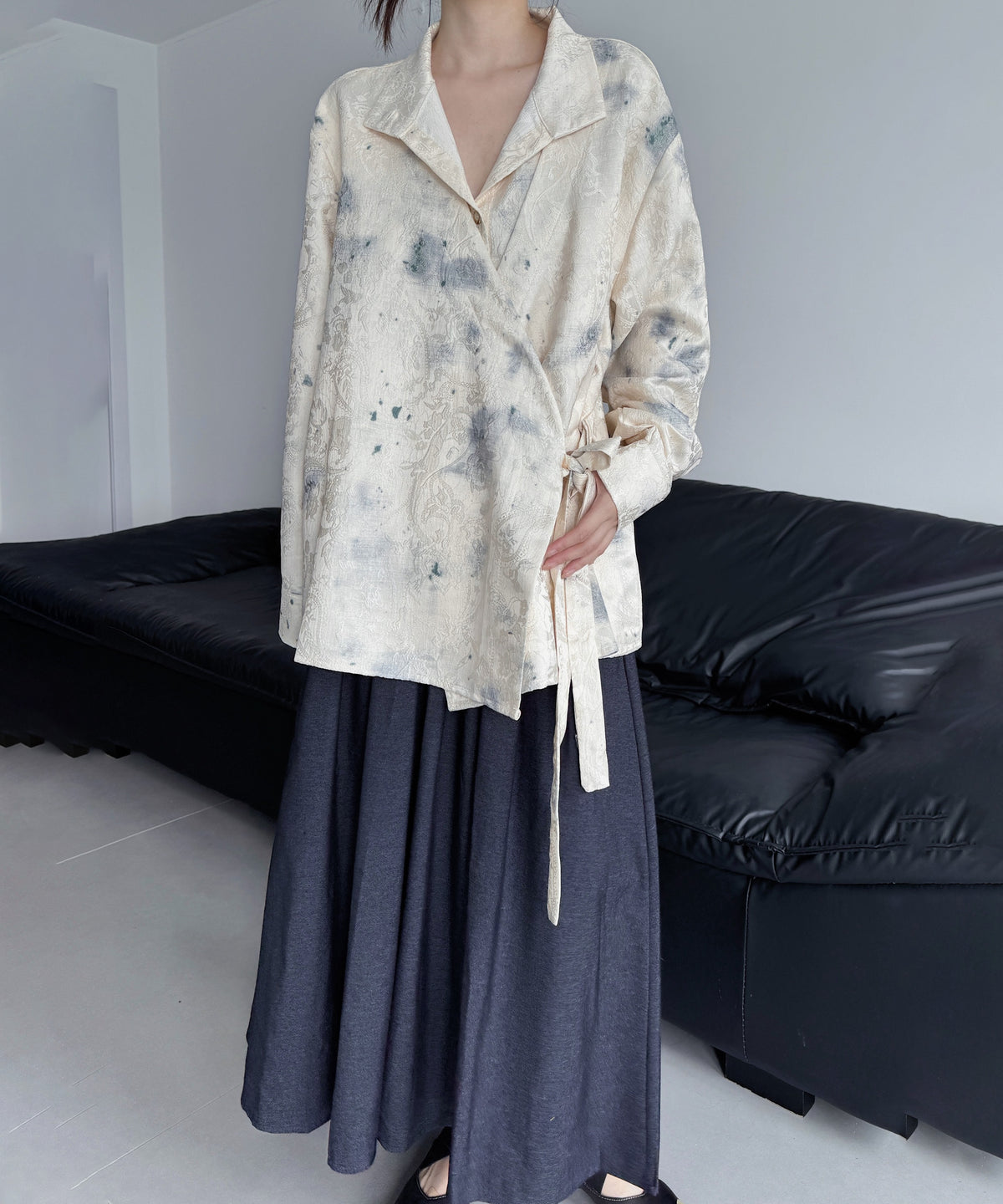 Tie Dye Wrap Jacquard Blouse