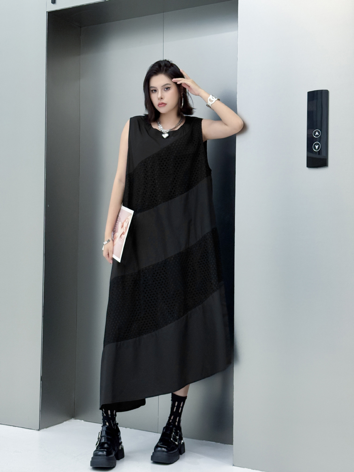 Diagonal Mesh Panel Dress