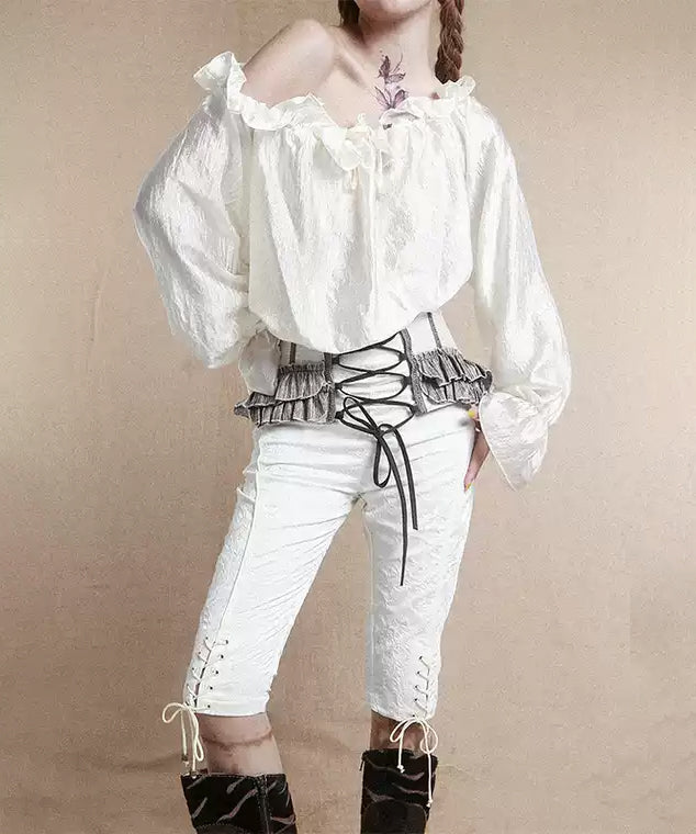 Ornate Lace-Up Cropped Pants