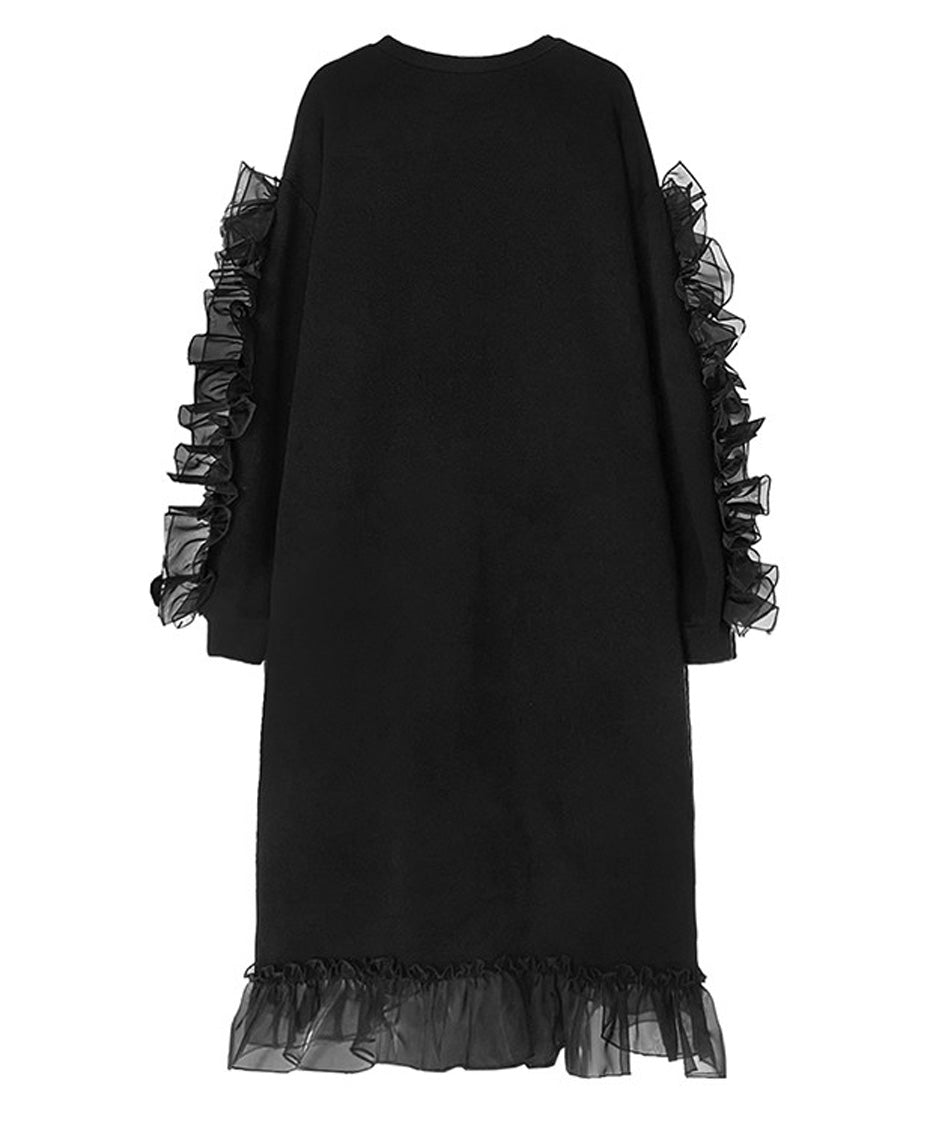 Sheer Frill Sweat Dress