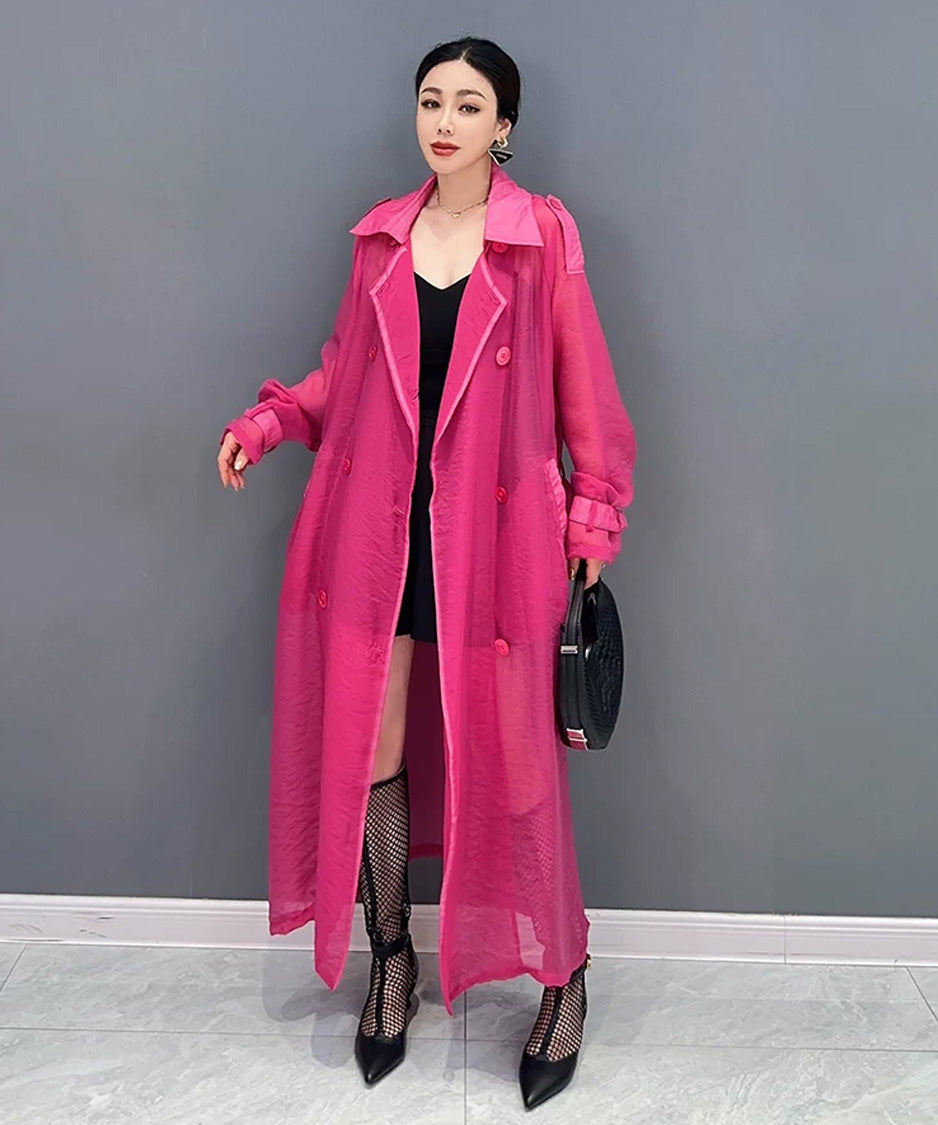 Sheer Belted Long Cardigan