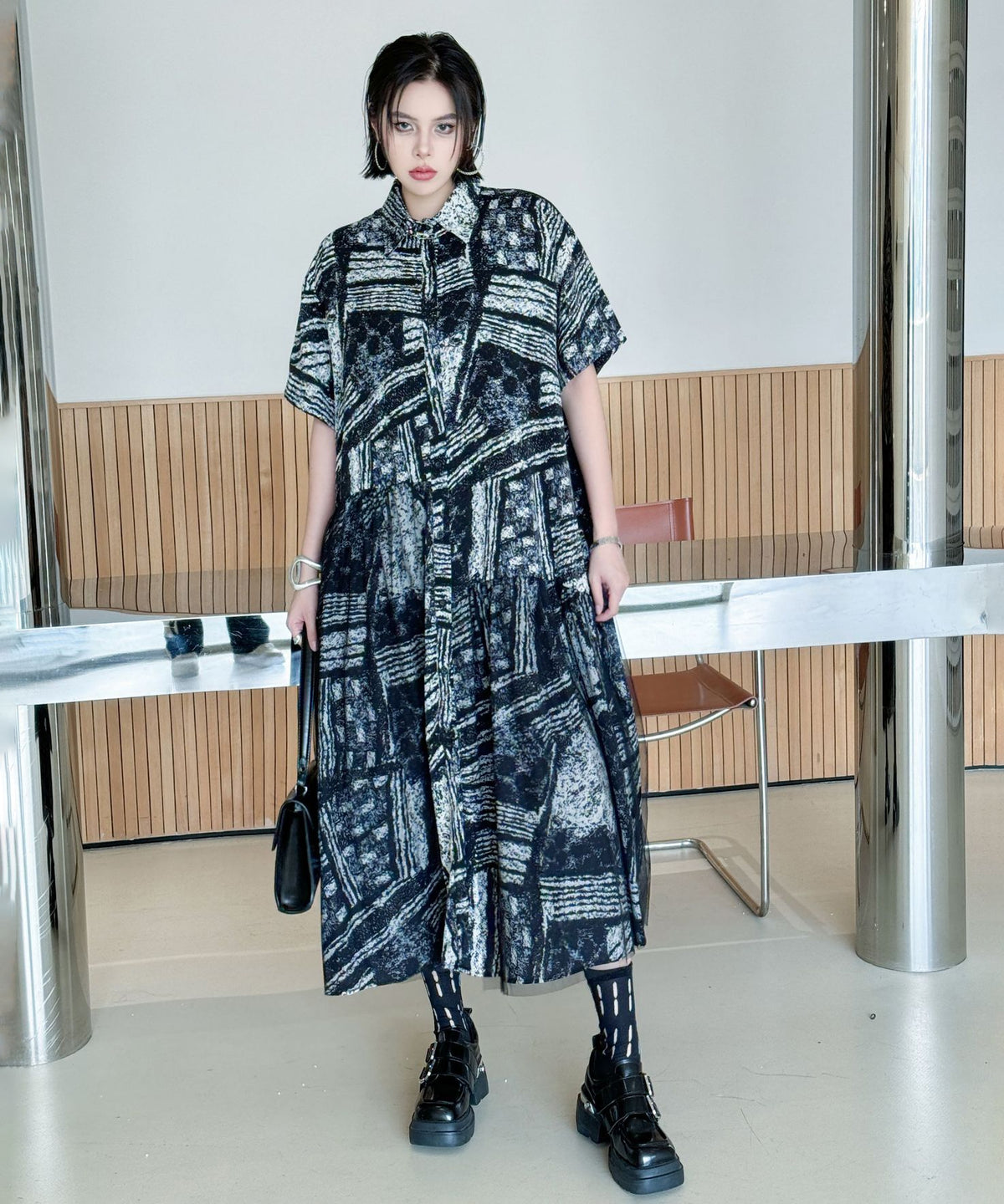 Noir Graphic Shirt Dress