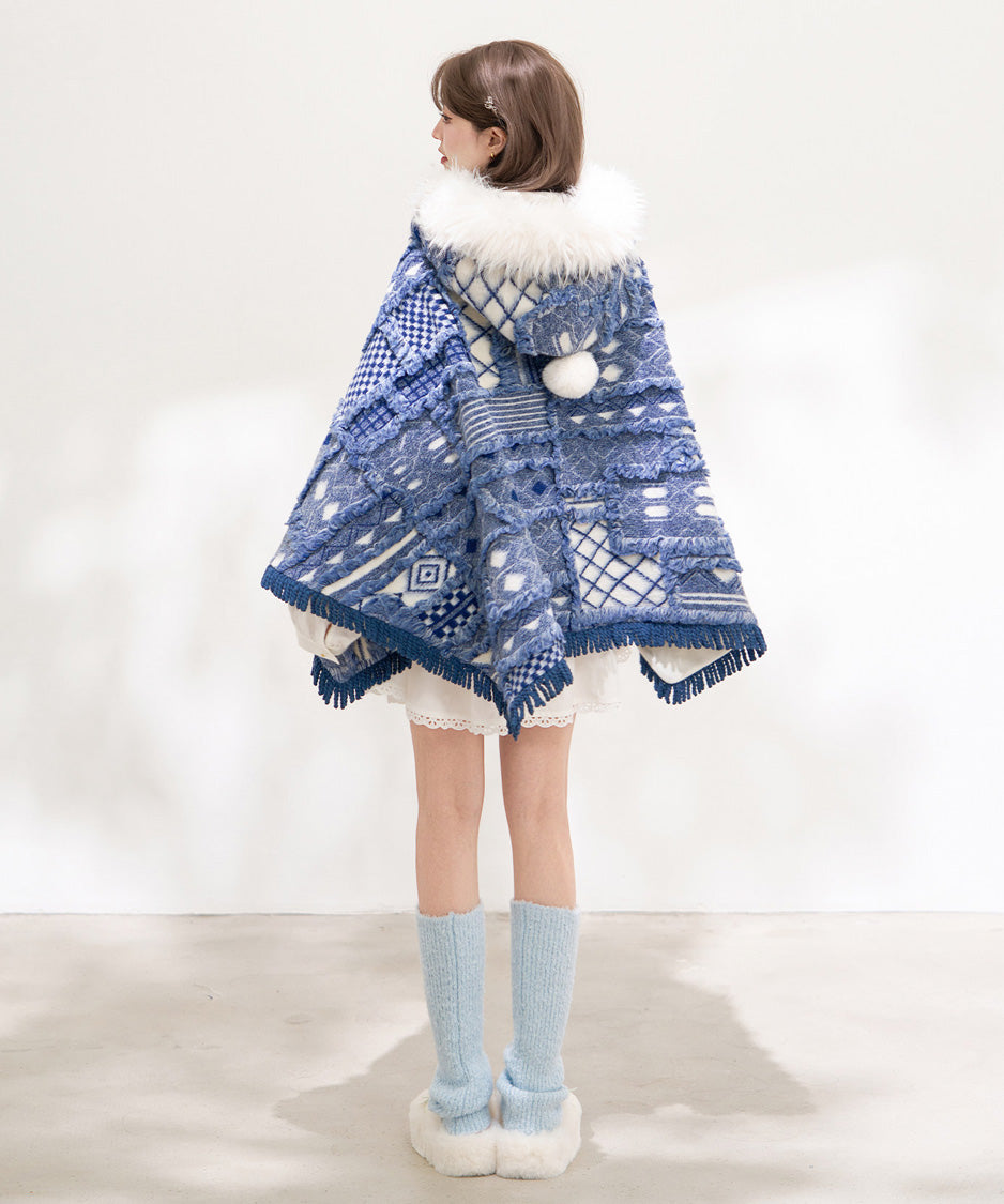 Mosaic Hooded Cape Coat