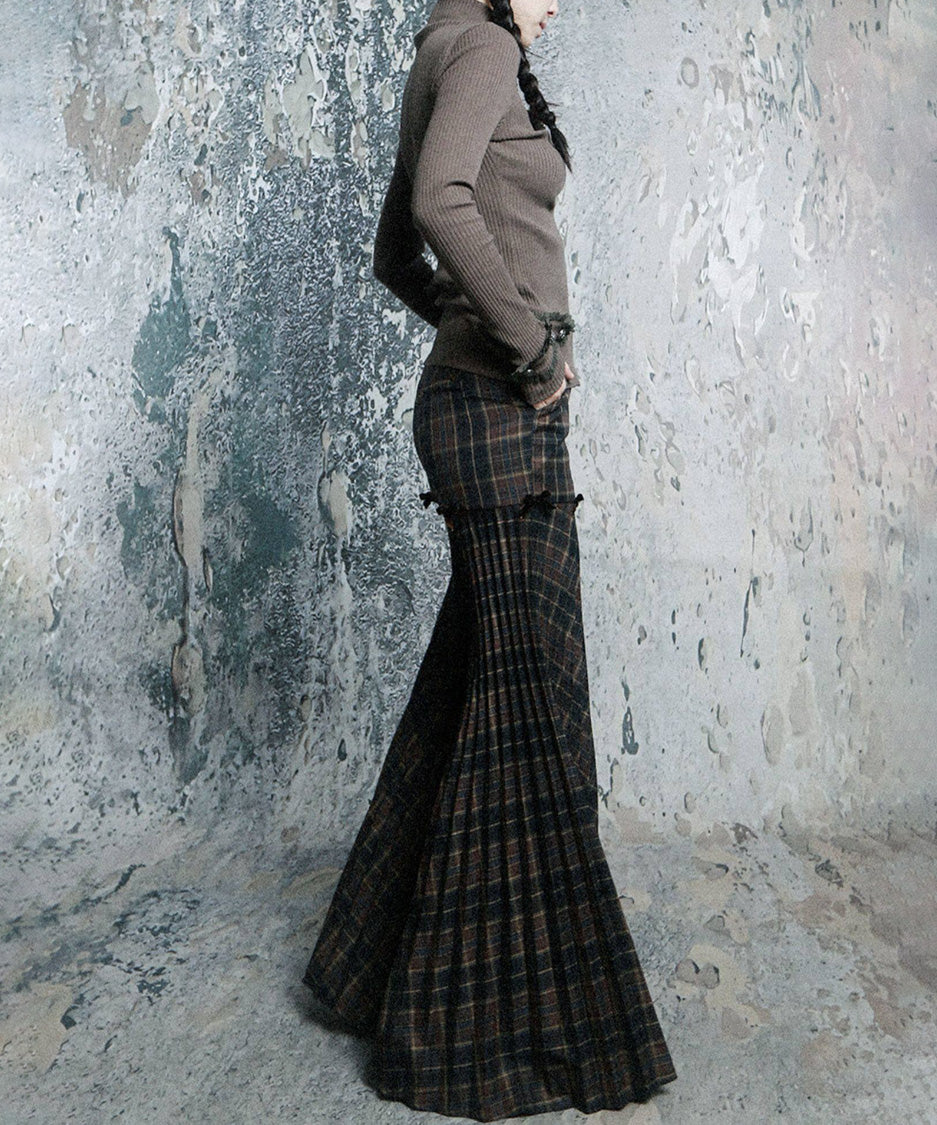 Plaid Flare Ribbon Pants