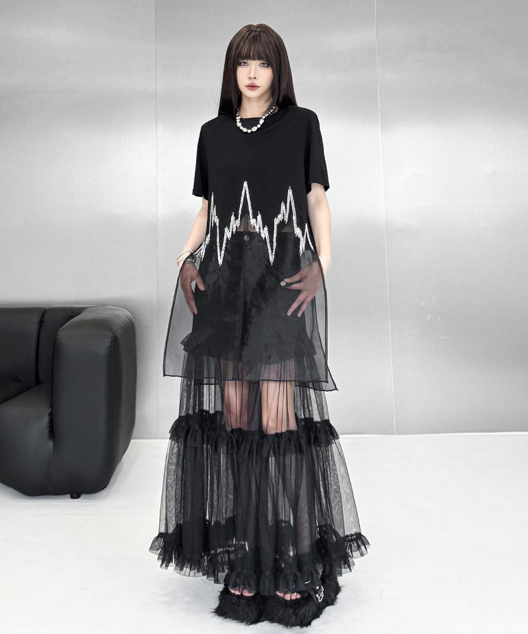 Sheer Layered Embroidery T-shirt