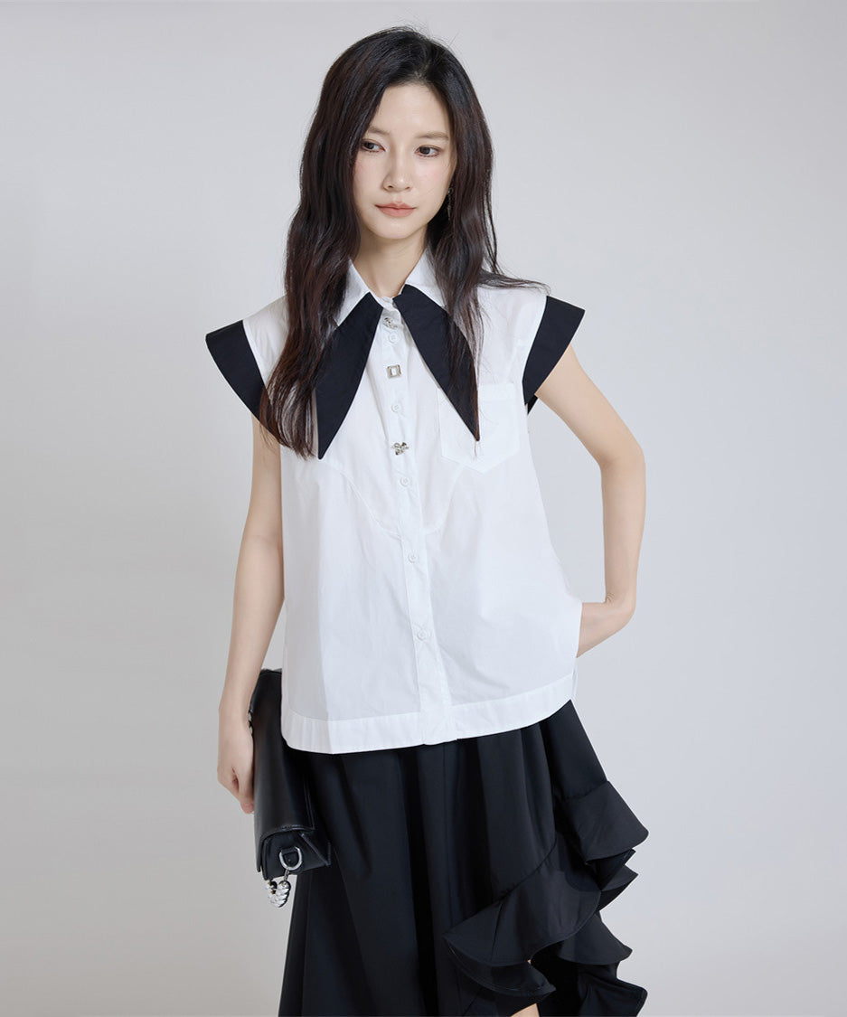 Contrast Collar Blouse