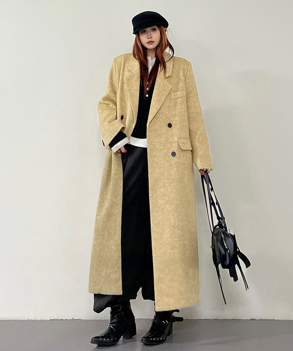 Golden Texture Double Breasted Long Coat