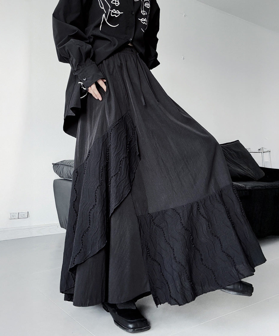 Wave Textured Layered Long Skirt