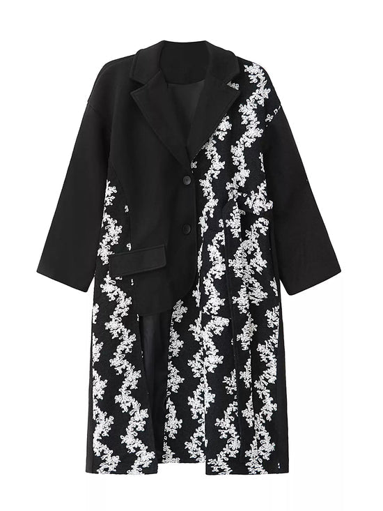 Patch Jacquard Fringe Coat