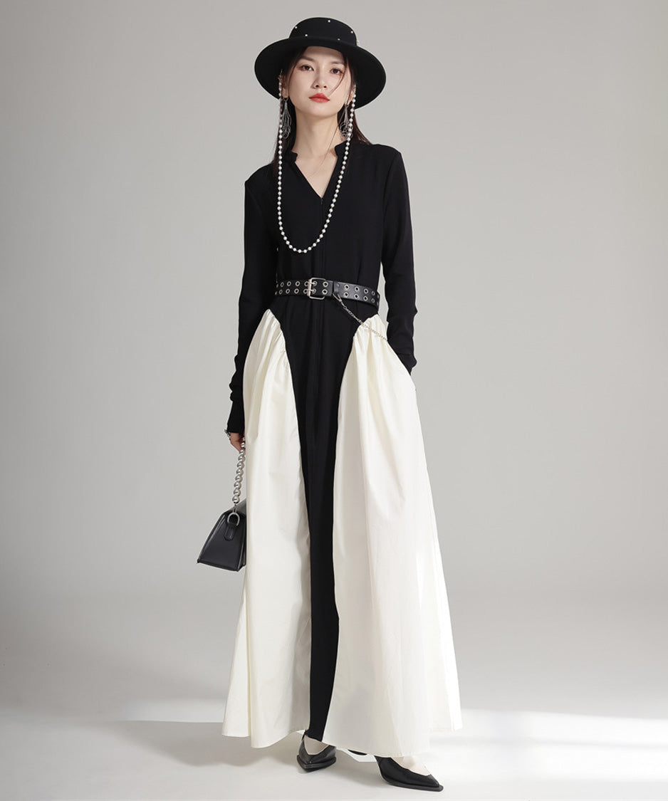 Mono Contrast Panel Dress