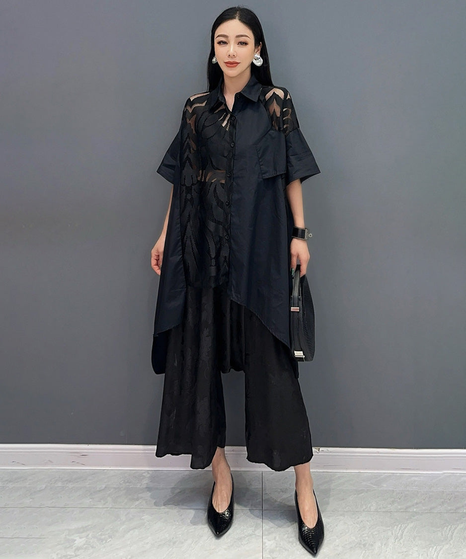 Sheer Panel Asym Cut Blouse