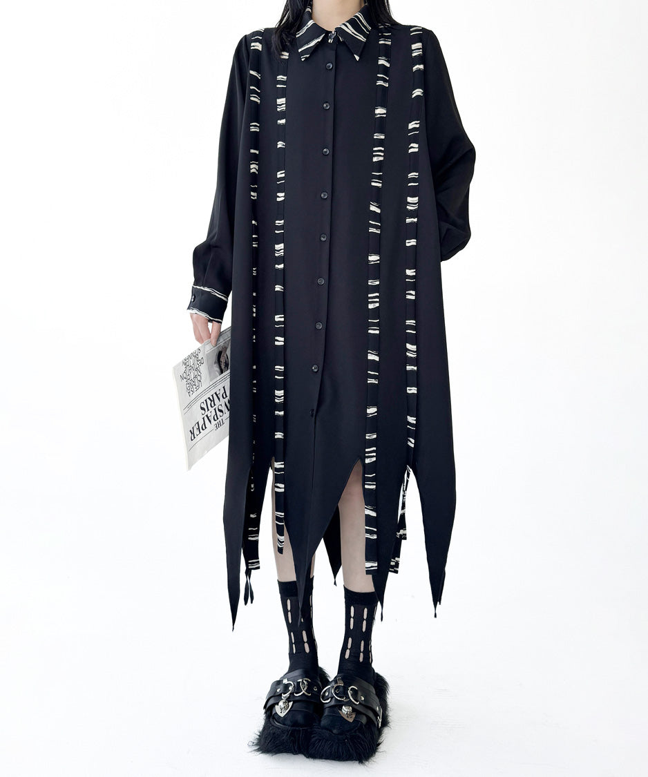 Graphic Stripe Panel Shirt Dress