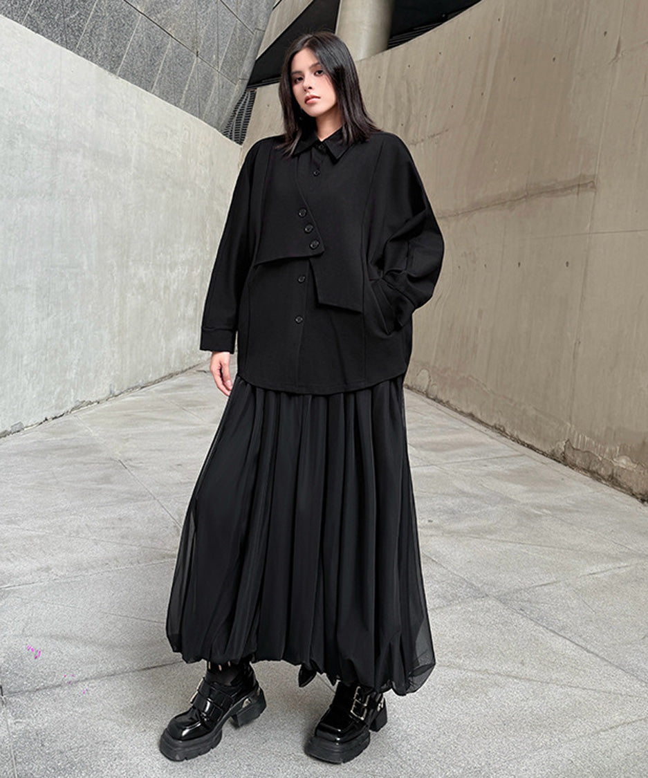 Sheer Pleated Balloon Skirt