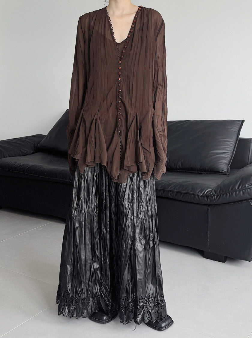 Crinkle Sheer Button Cardigan