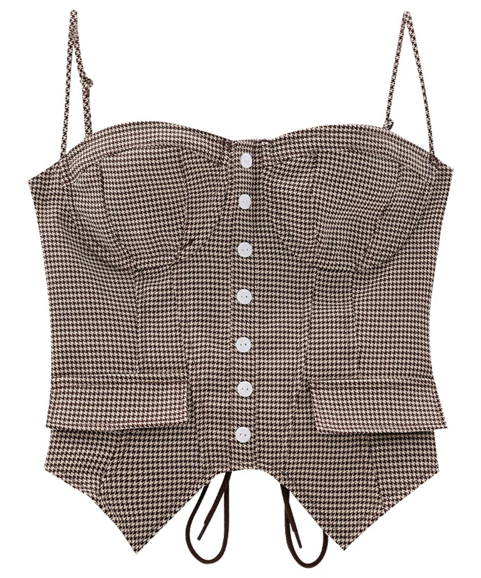 Houndstooth LaceUp Corset Top