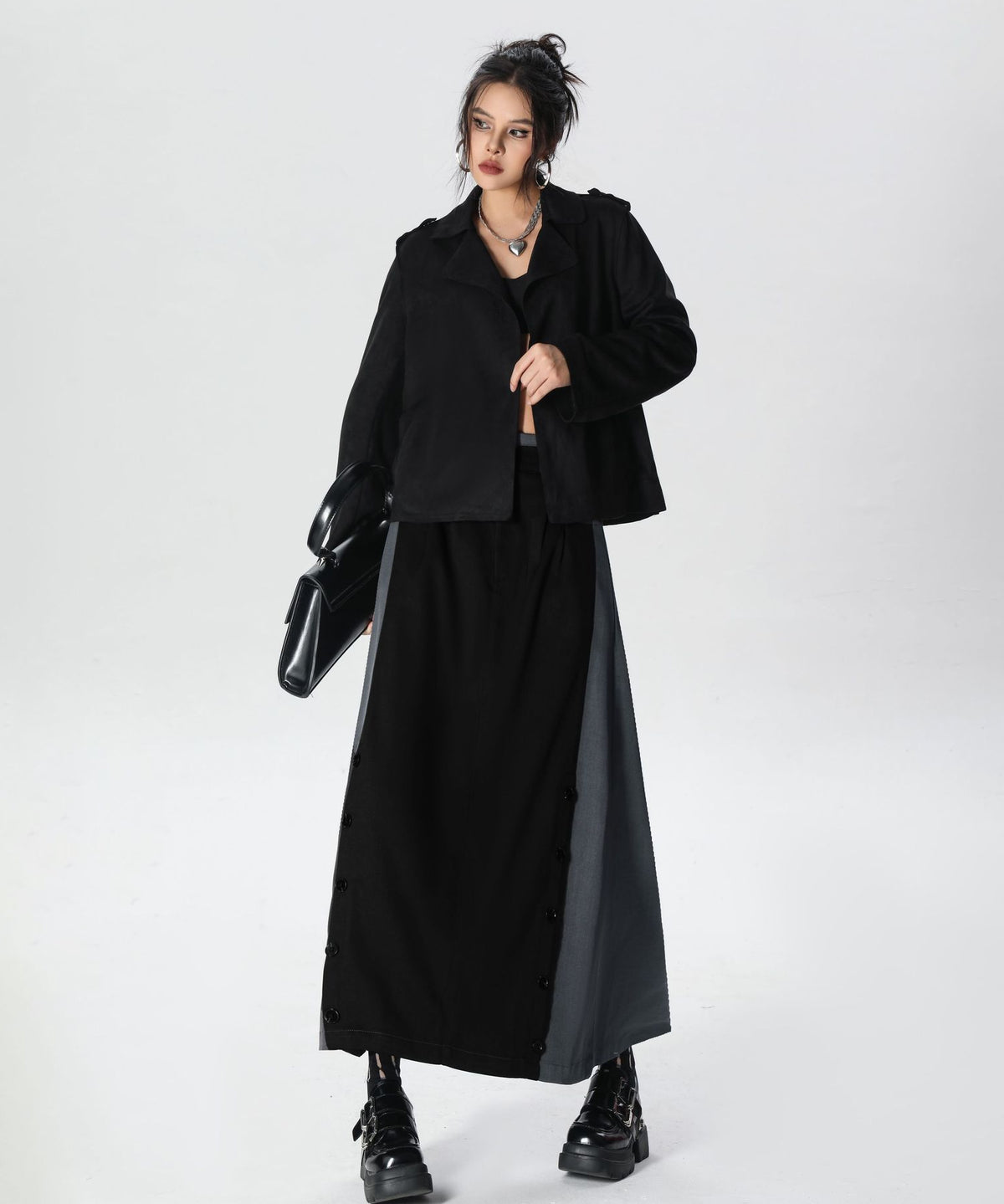 Dual Panel Buttoned Skirt