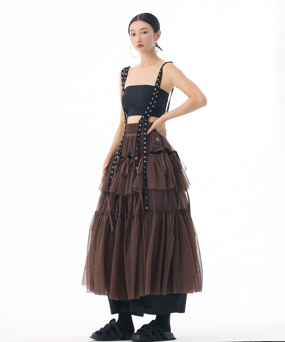 Tiered Mesh Belt Skirt