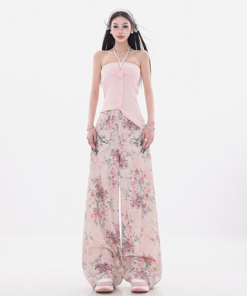 Floral Script Pocket Wide Pants