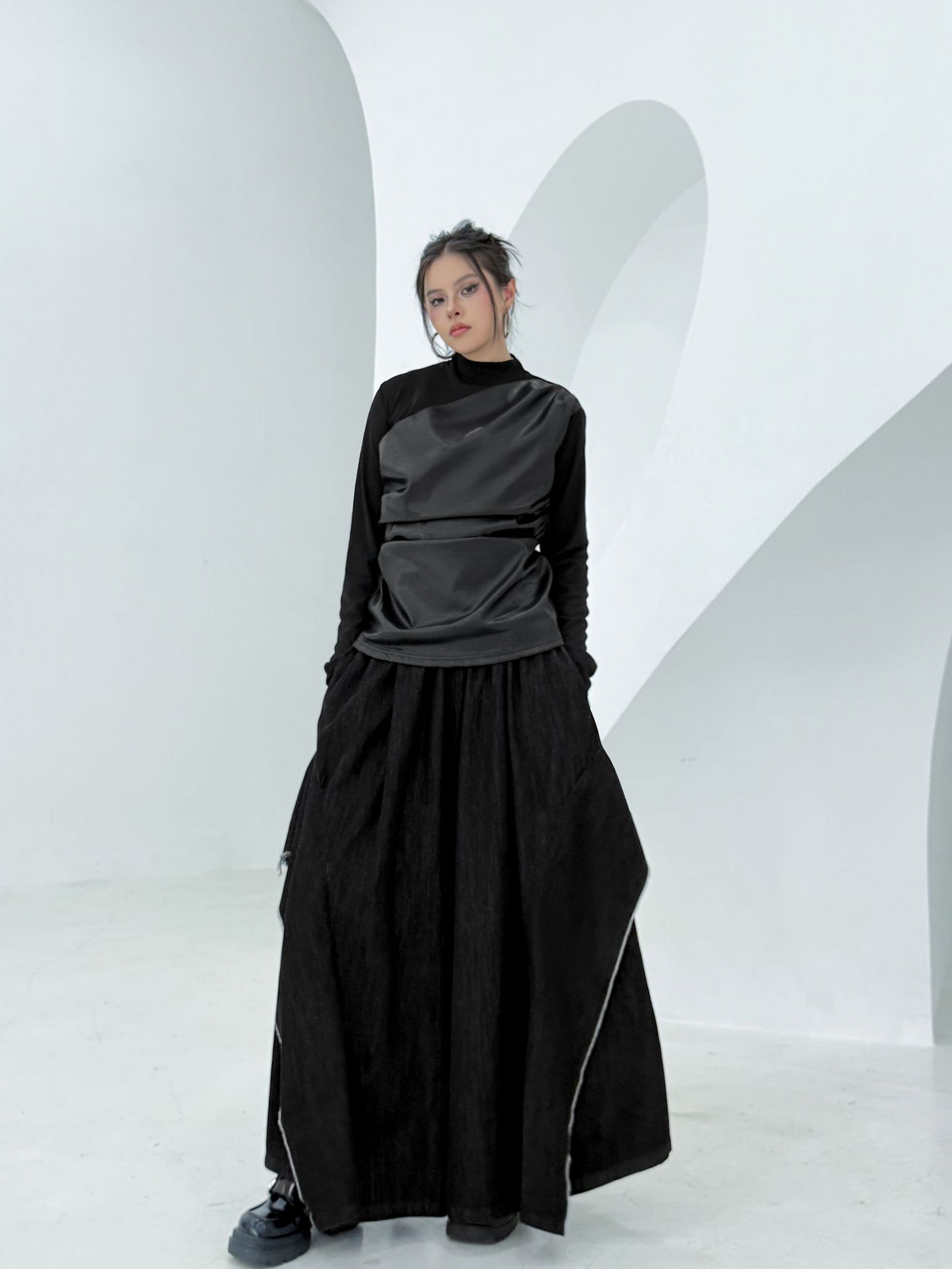 Draped Satin Mix Top