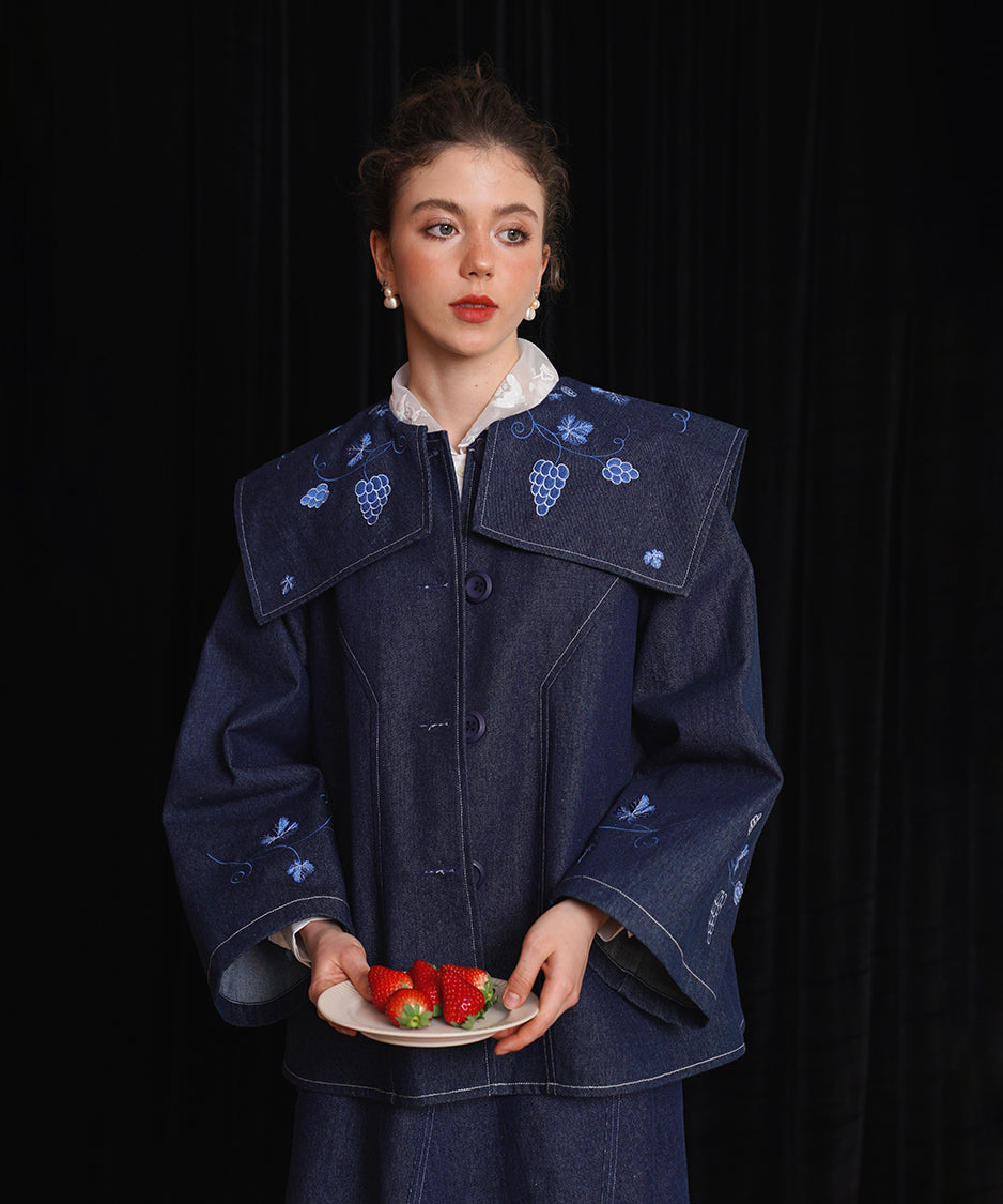 Grape Embroidered Denim Jacket