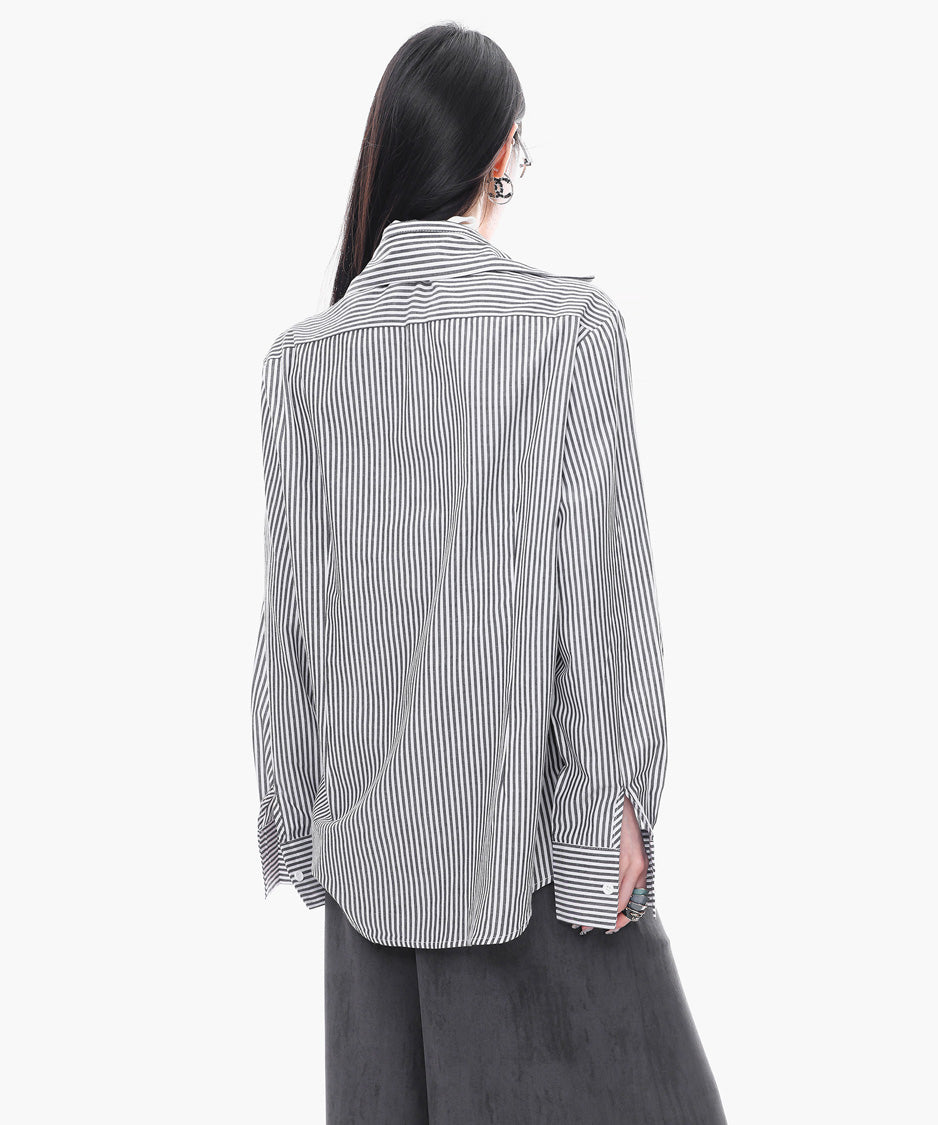 Pinstripe Tie Collar Shirt