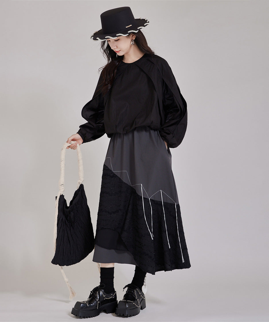 Layered Texture Line Flare Skirt