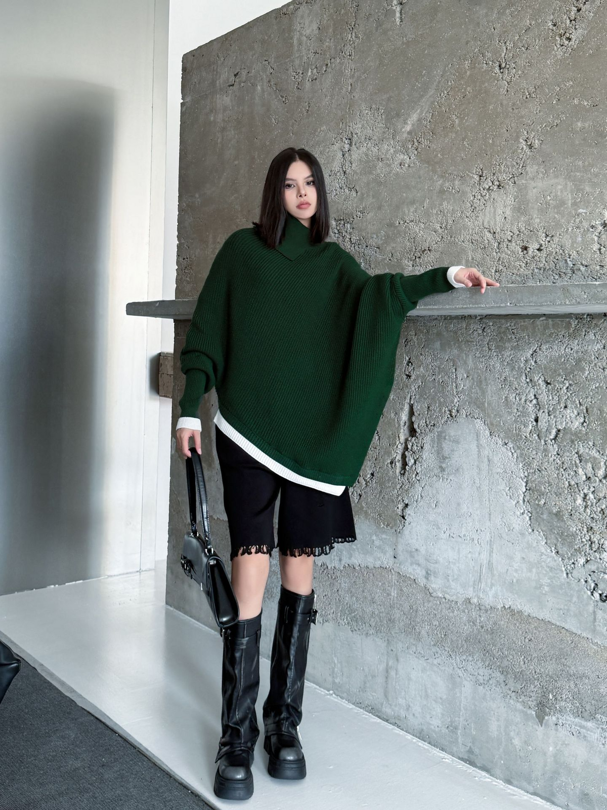 Diagonal Knit Poncho Top