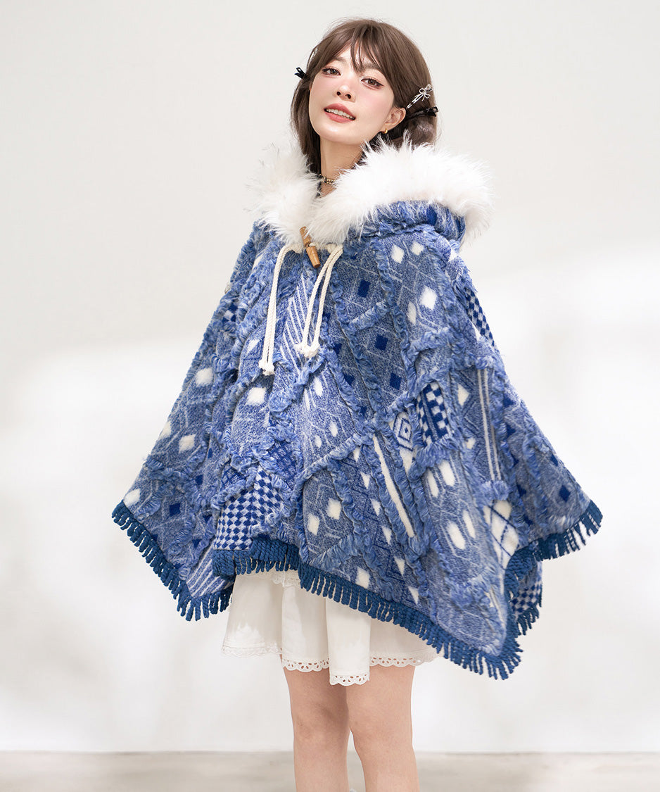 Mosaic Hooded Cape Coat