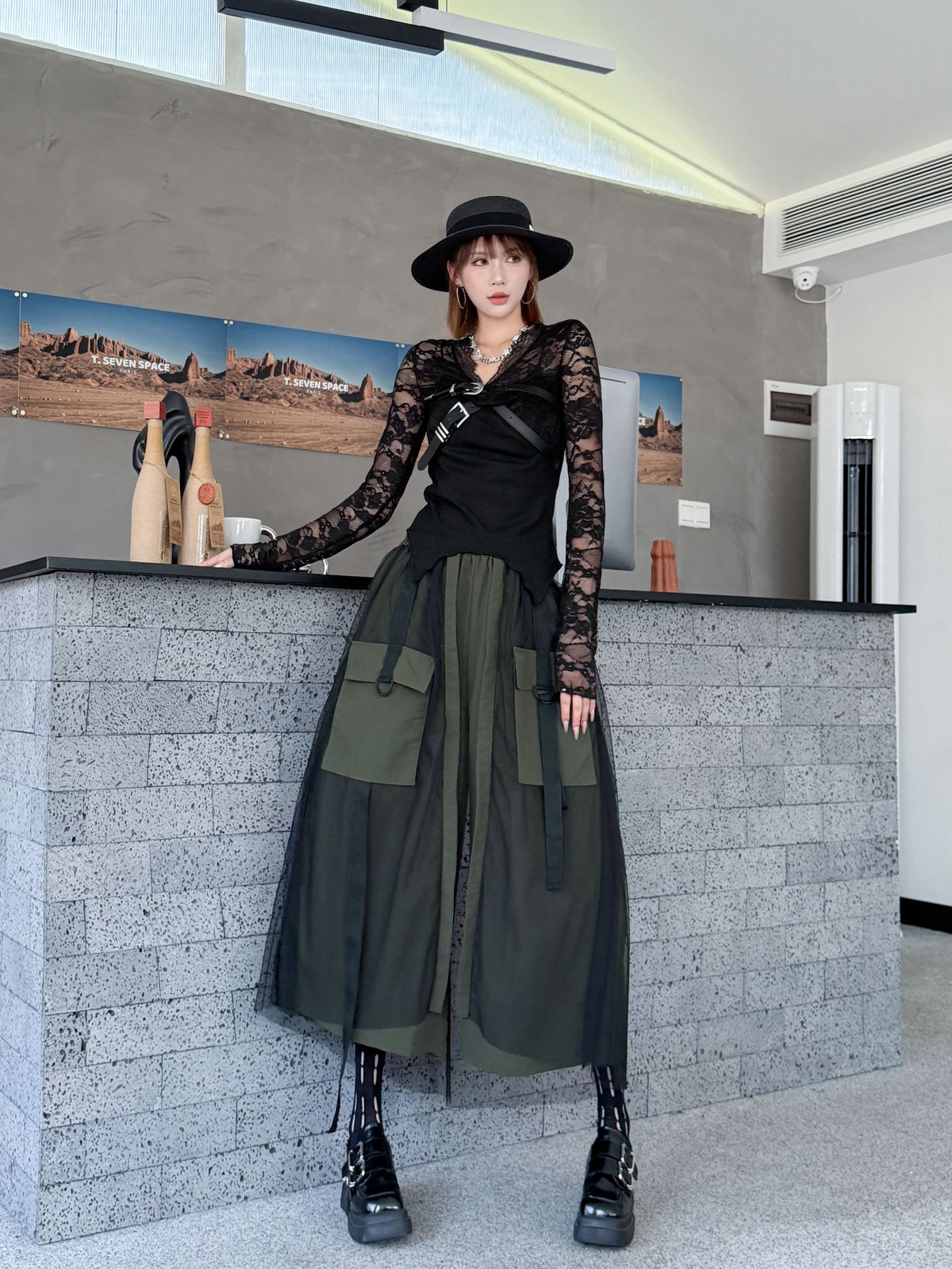 Mesh Cargo Wide Pants