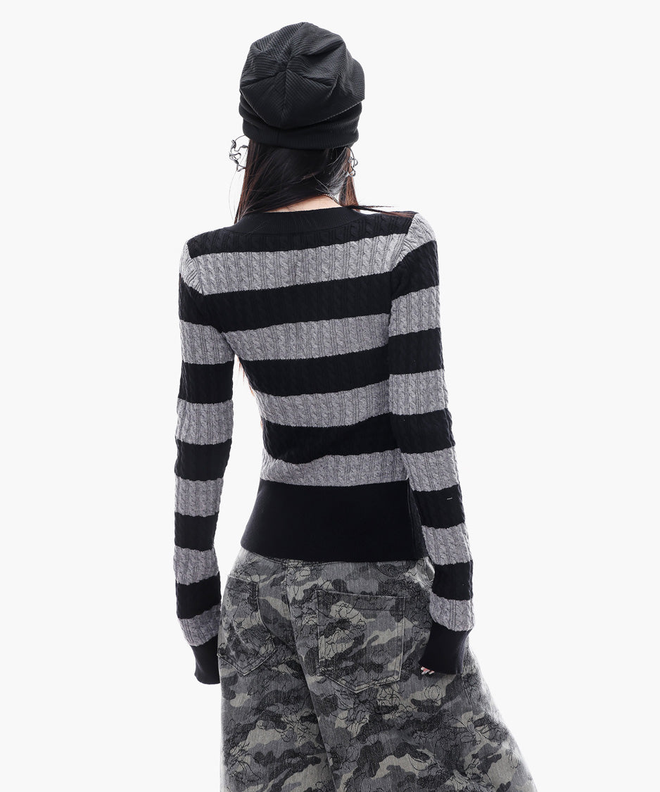 Cable Stripe VNeck Top