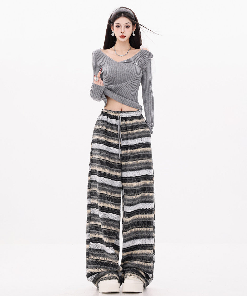 Brush Stripe Knit Wide Pants