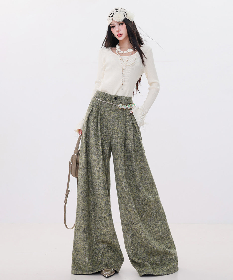Tweed Tuck Wide Slacks