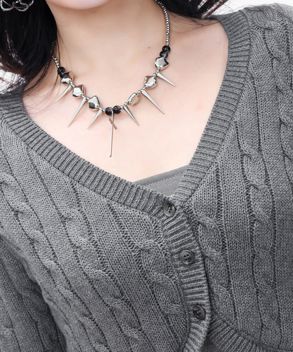 Cable Cropped Curve Cardigan